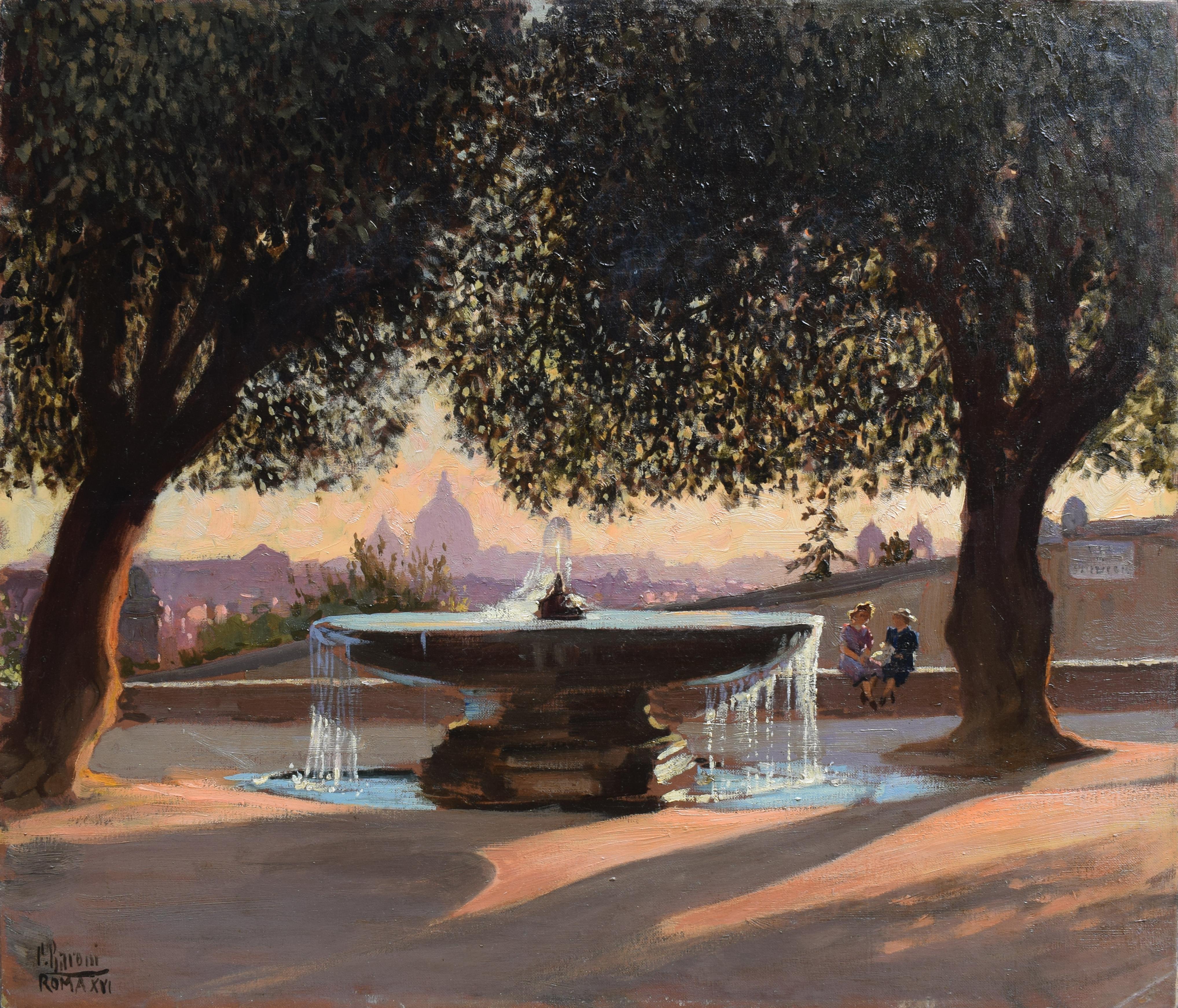 Pietro Paolo Baroni Landscape Painting - The cannonball fountain at Trinità dei Monti