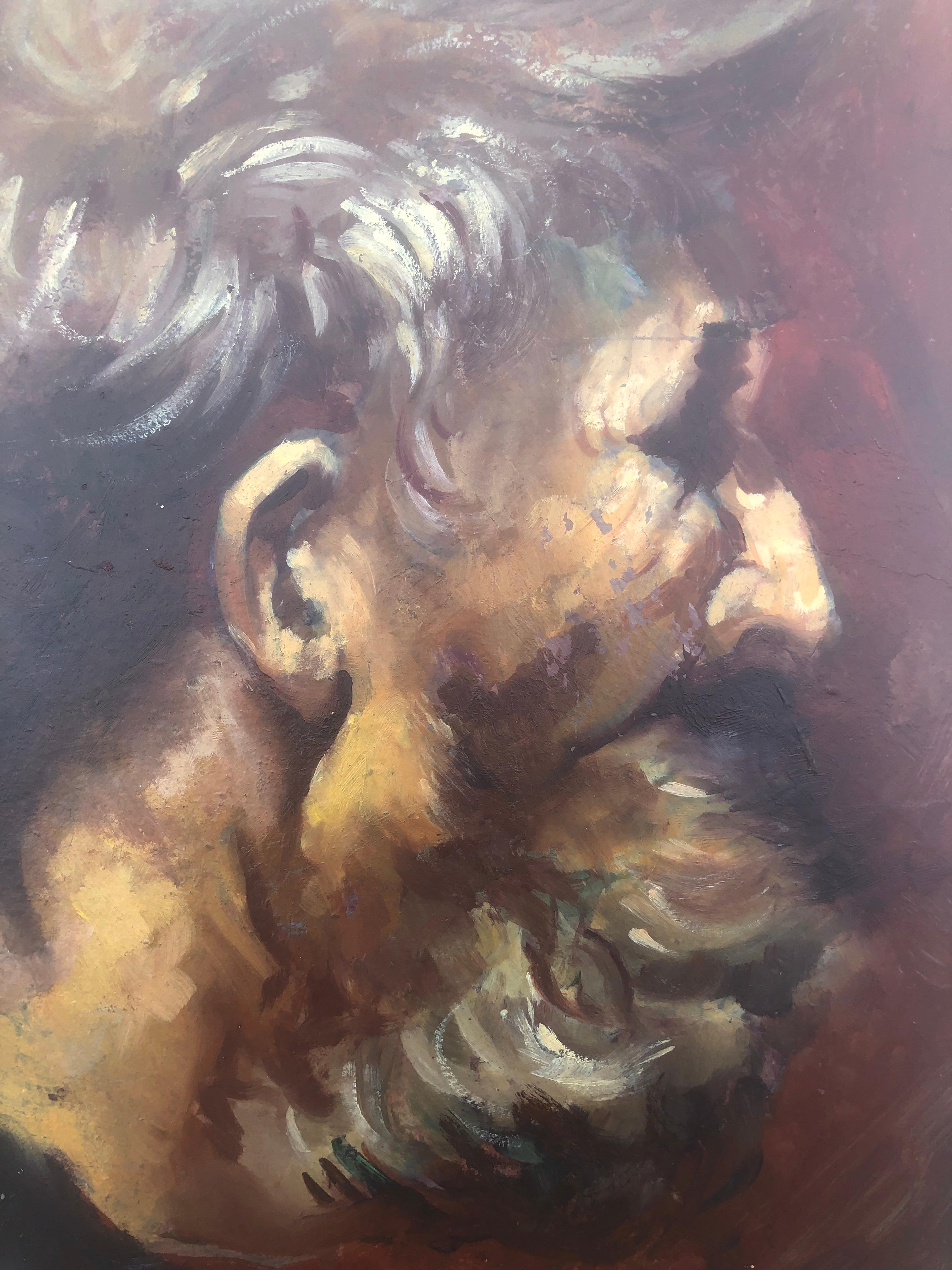 Old man elderly oil on board painting For Sale 3