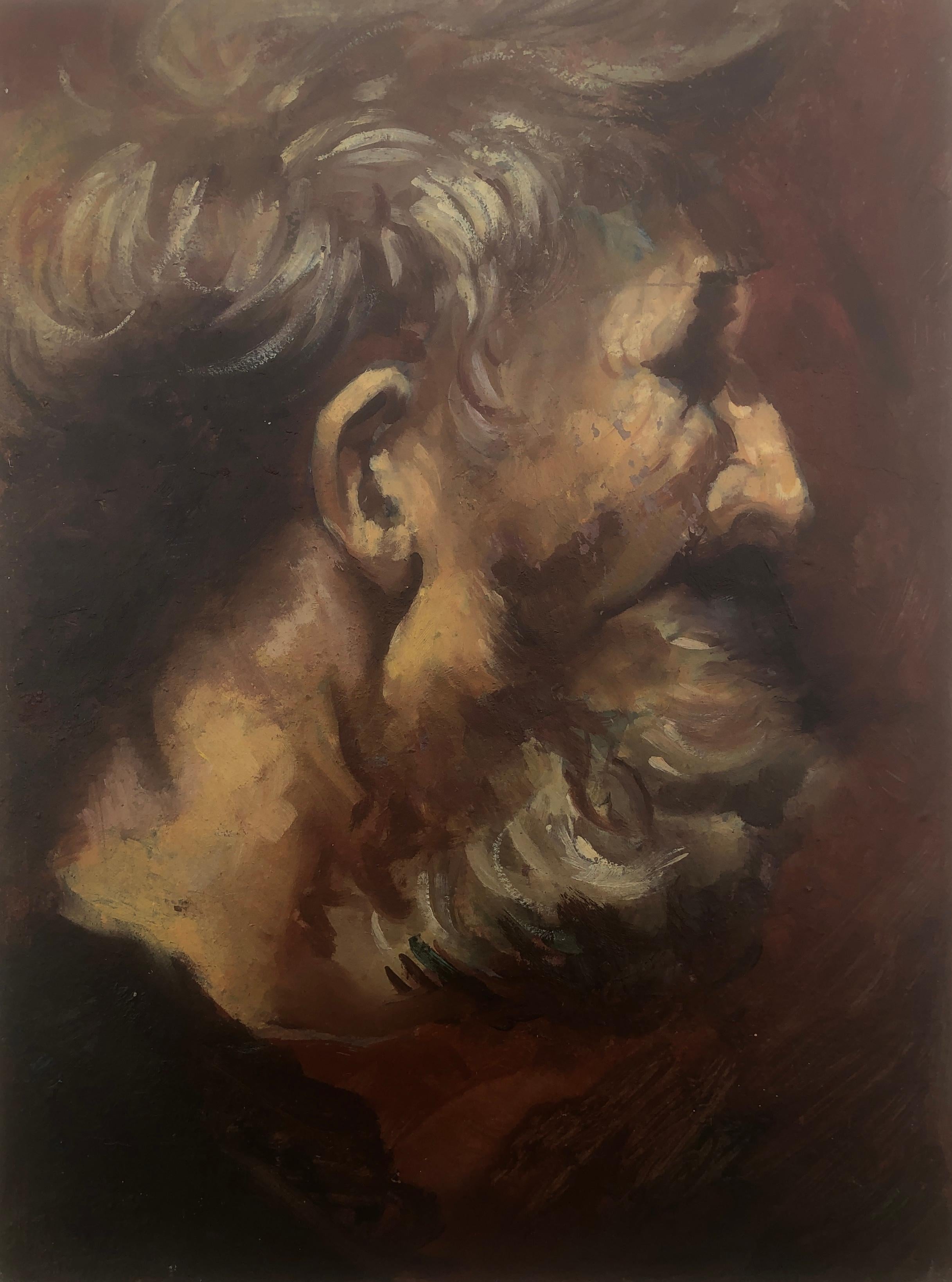 Pietro Paolo Bonzi Portrait Painting - Old man elderly oil on board painting