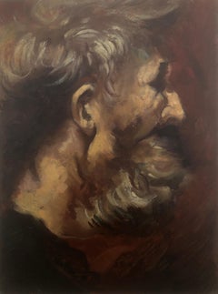 Antique Old man elderly oil on board painting