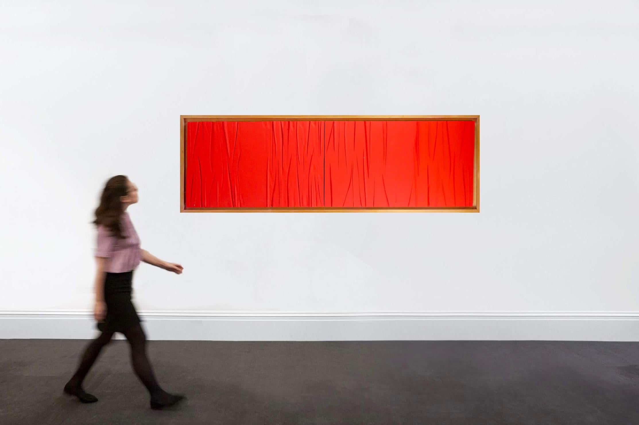 Pittura astratta a tecnica mista rossa firmata e datata 2
