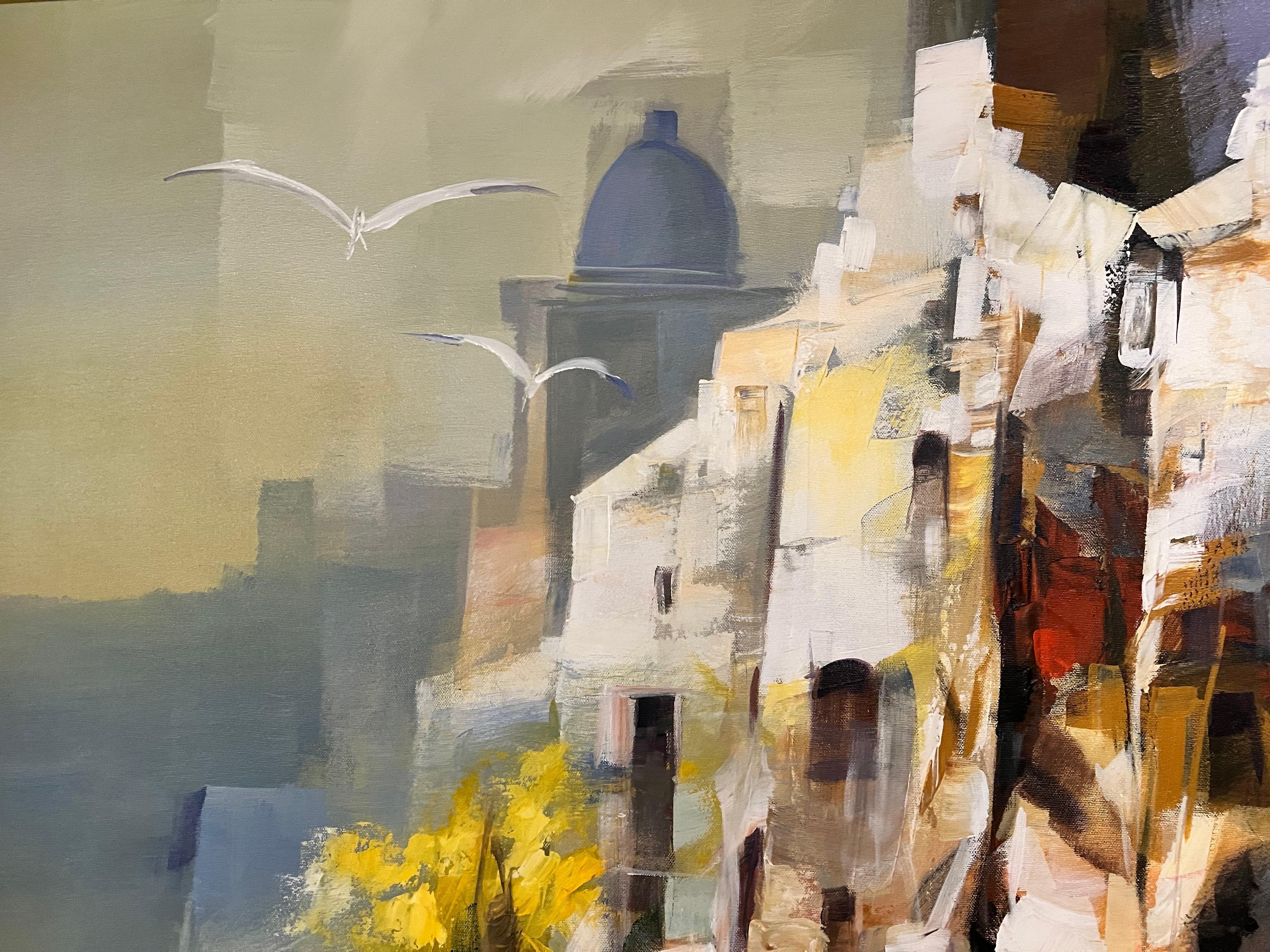 Old Town in Castelsardo, Sardinia - Abstract Impressionist Painting by Pietro Piccoli