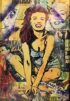 Pop Art, " Marilyn", original Mixed Media on Fruitwood