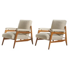 Pietro Rochester, Lounge Chairs, Wood, Brass, White Fabric, Italy, 1950s
