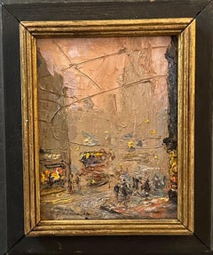 English Impressionist mid 20th century view of Piccadilly Circus, trams London