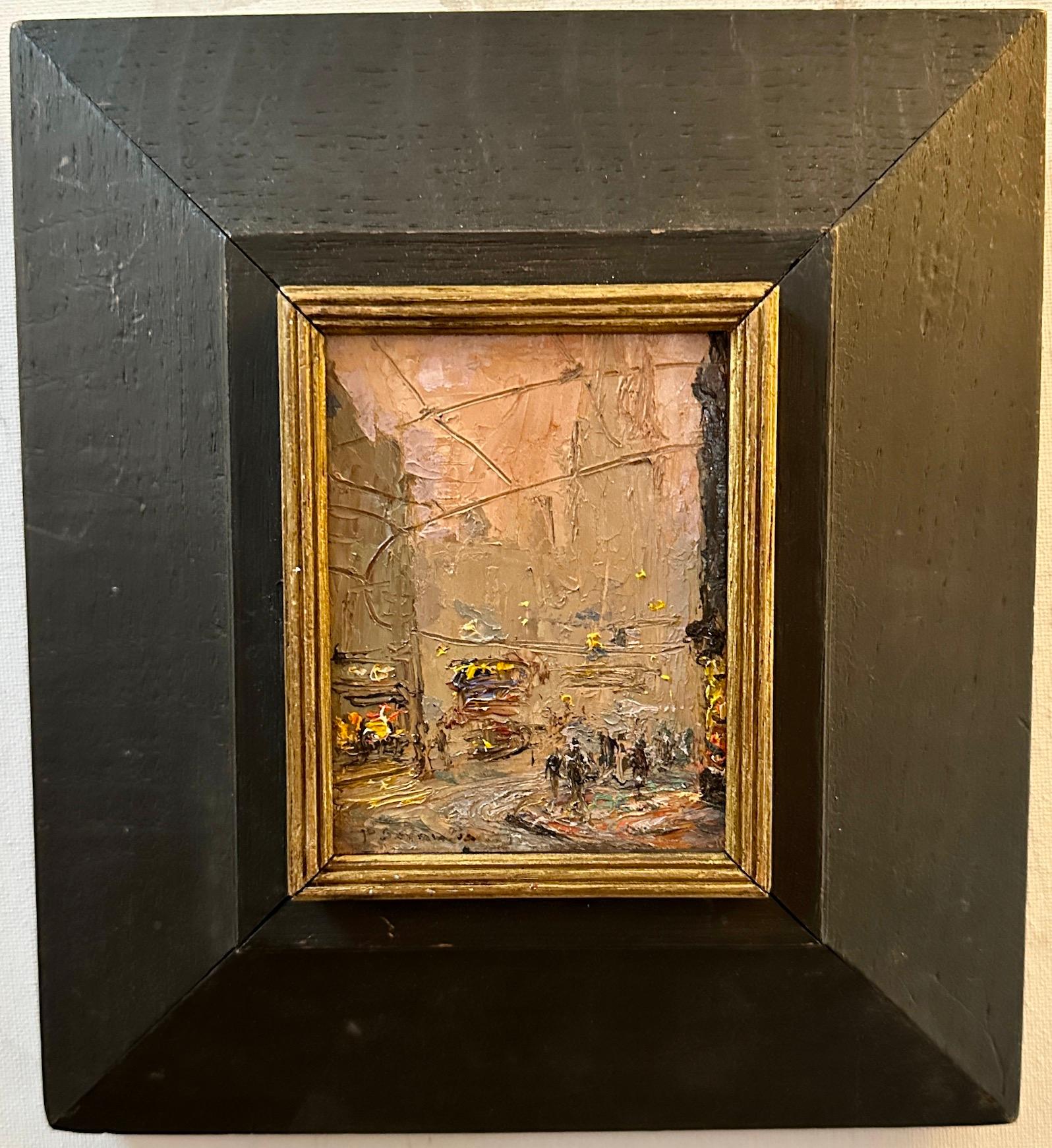 English Impressionist Mitte des 20. Jahrhunderts Ansicht von Piccadilly Circus, Straßenbahnen London 