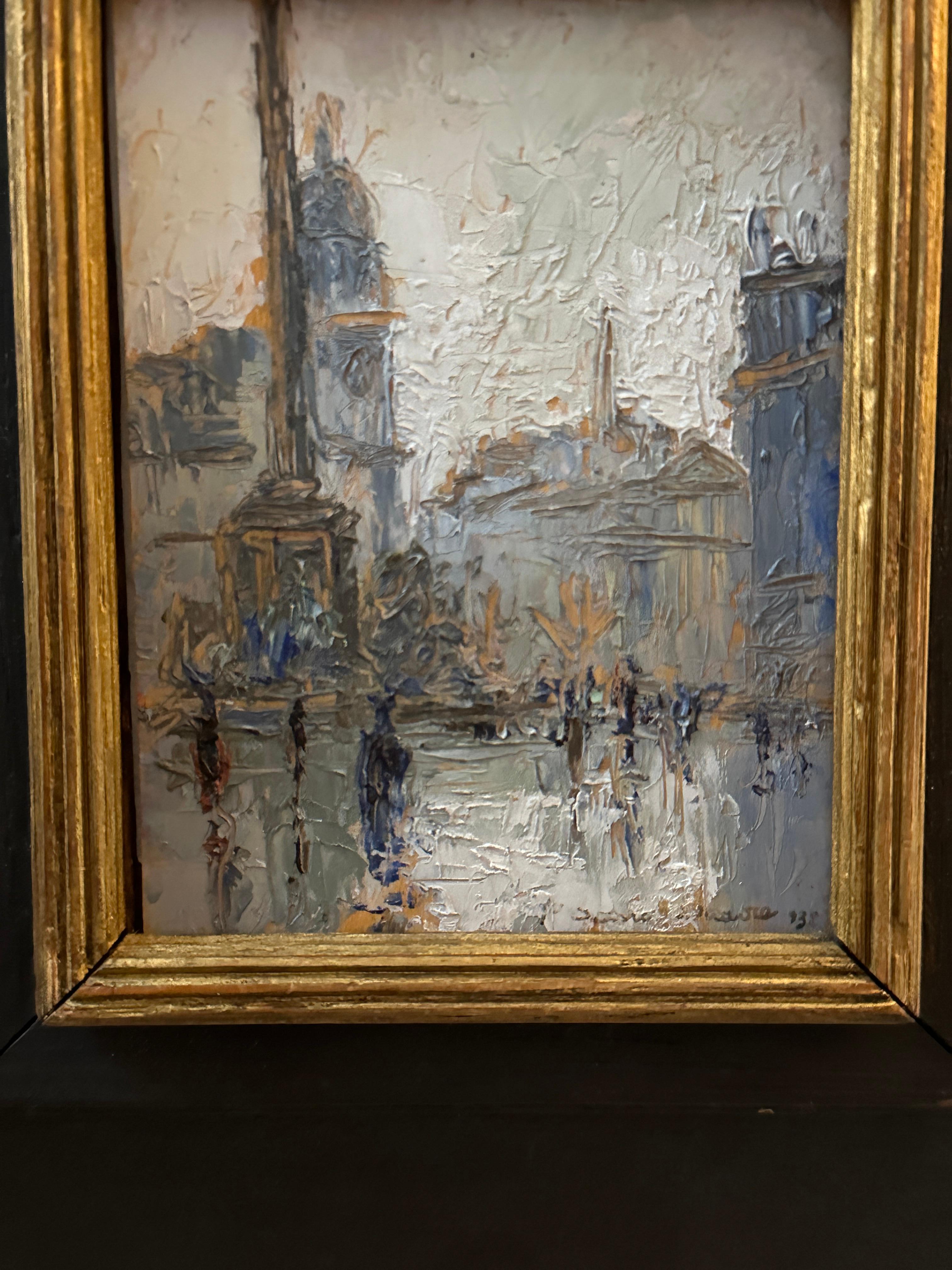 Impressionistische Ansicht des Trafalgar Square aus der Mitte des 20. Jahrhunderts, Nelsons Säule London  – Painting von Pietro Sansalvadore