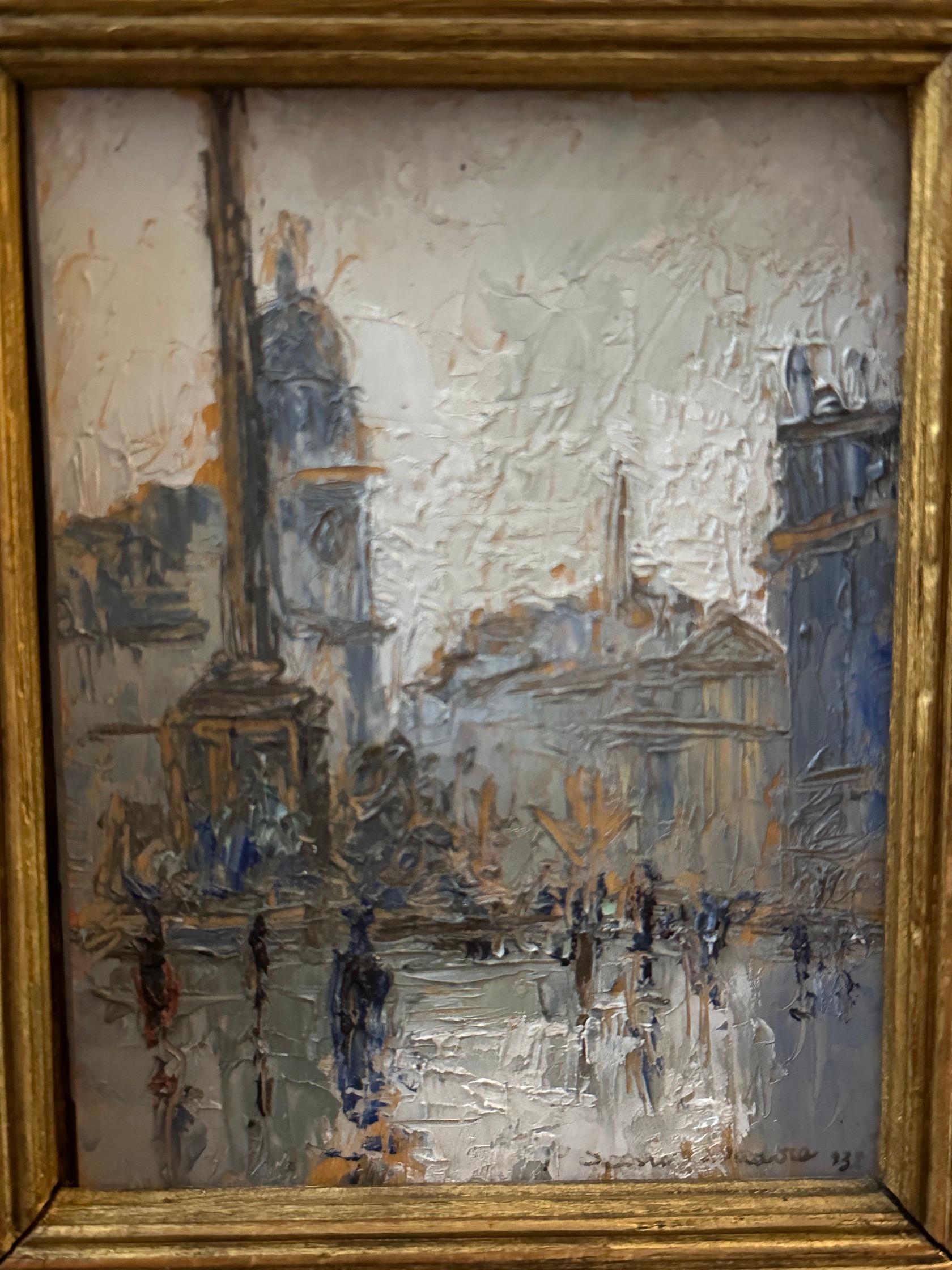 Impressionistische Ansicht des Trafalgar Square aus der Mitte des 20. Jahrhunderts, Nelsons Säule London  (Impressionismus), Painting, von Pietro Sansalvadore