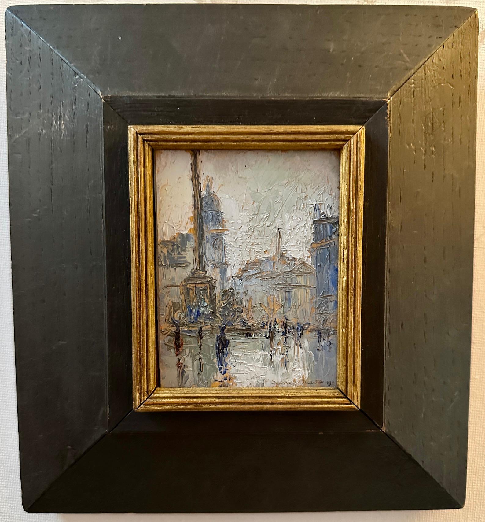 Pietro Sansalvadore Figurative Painting - Impressionist mid 20th century view of Trafalgar Square, Nelsons Column London 