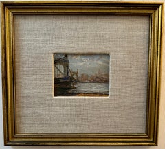 Impressionist mid century view of Hammersmith Bridge over the Thames London 
