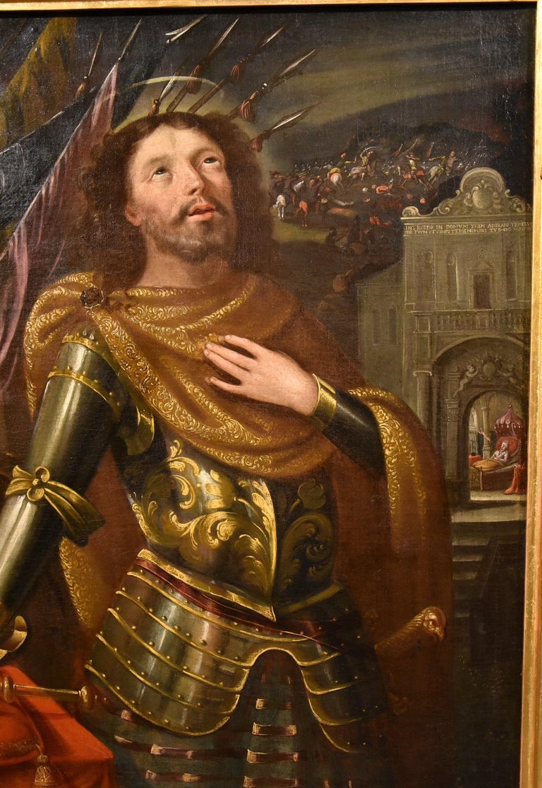 St. Louis Louis IX King France Sorri Paint Oil on canvas Old master 17thCentury  - Brown Portrait Painting by Pietro Sorri (San Gusmè, Siena, 1556-Siena, 1622)