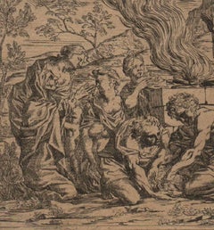 Noah Sacrifices to God - 1640 Old Master Etching Engraving Religious