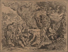 Noah Sacrifices to God - 1640 Old Master Etching Engraving Religious