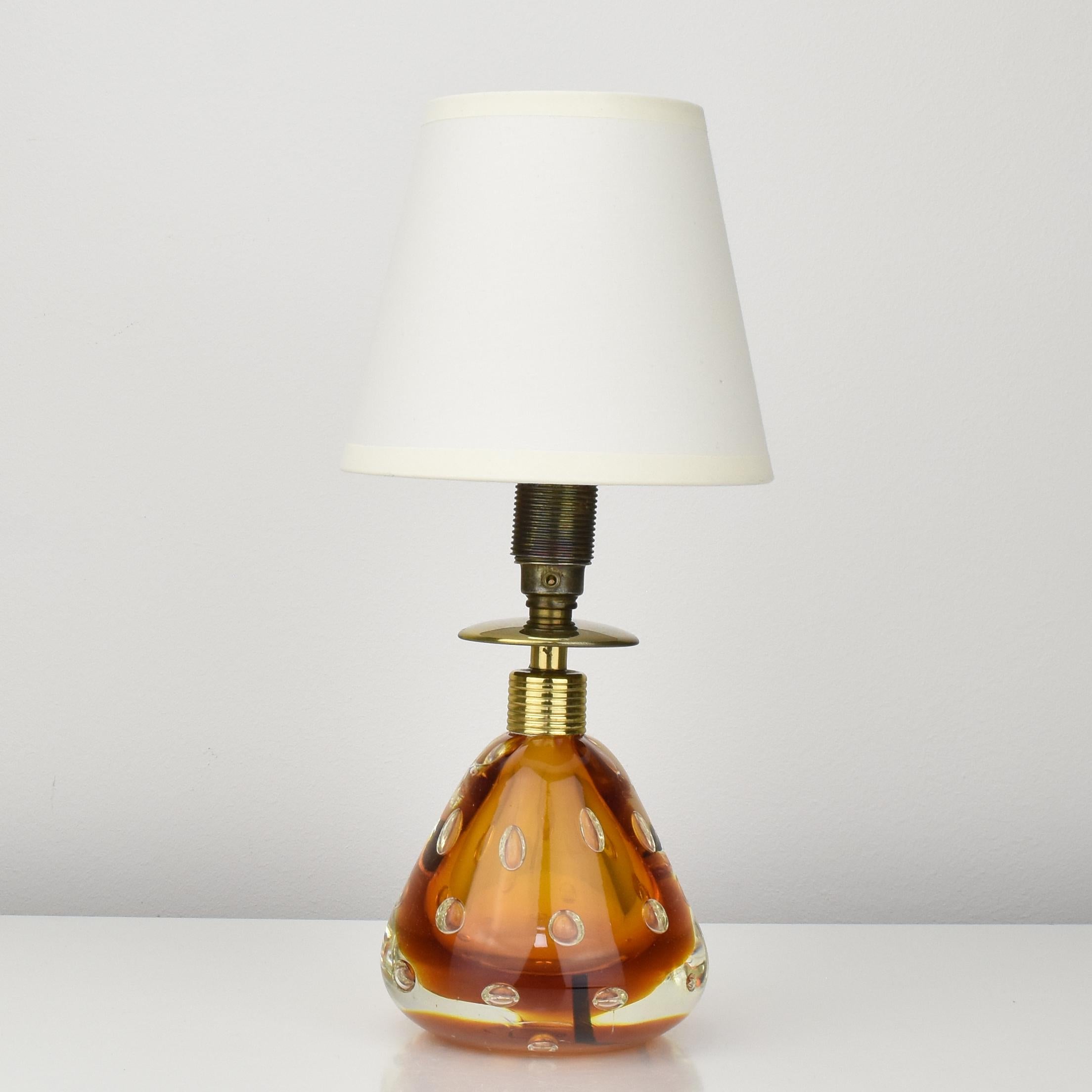 Mid-Century Modern Pietro Toso for Fratelli Toso Murano Sommerso Amber Art Glass Table Lamp 1950s en vente