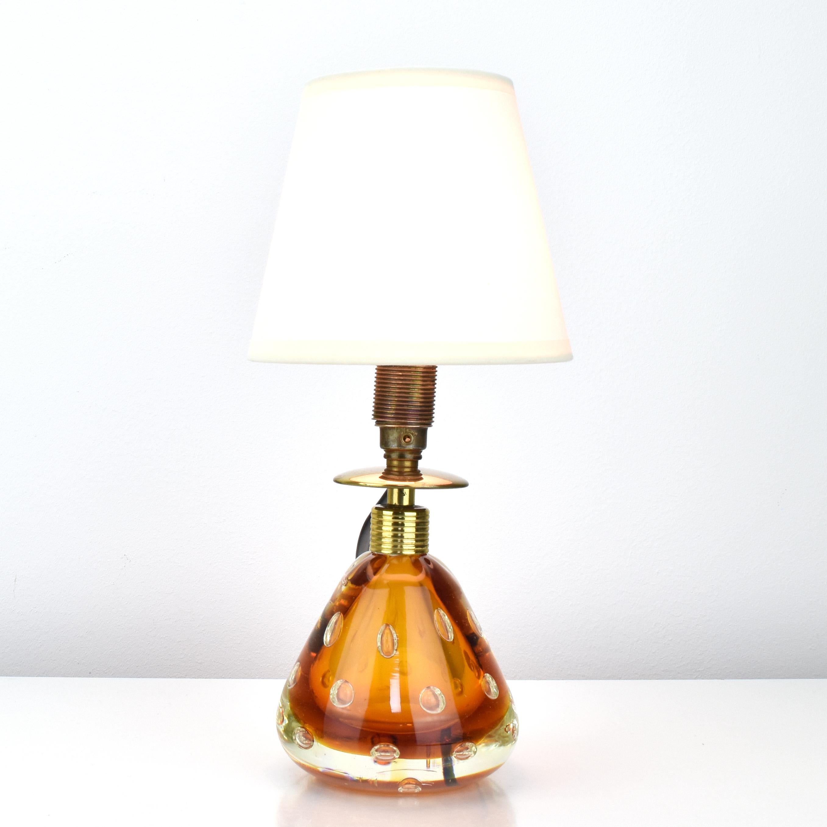 Italian Pietro Toso for Fratelli Toso Murano Sommerso Amber Art Glass Table Lamp 1950s For Sale