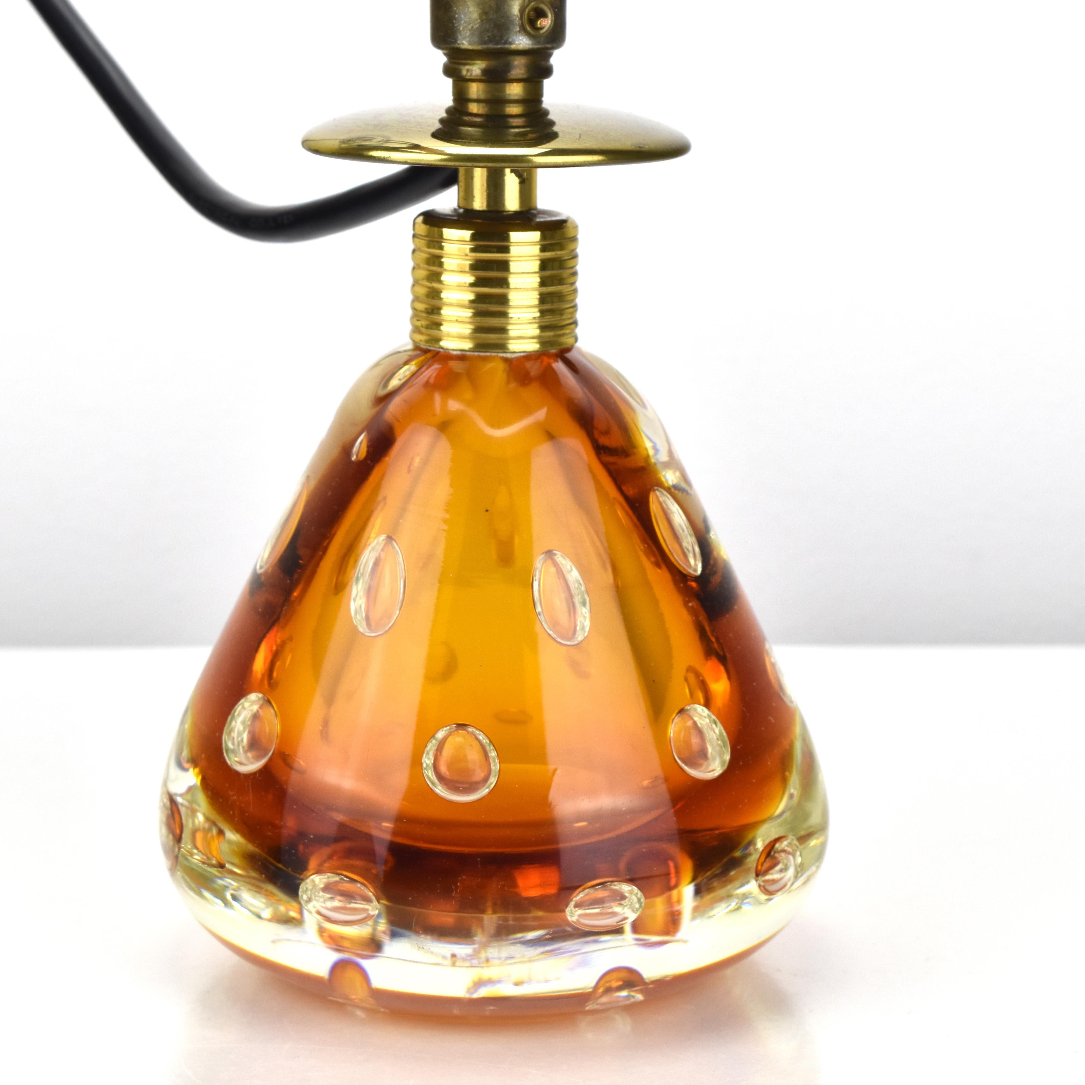 Verre Pietro Toso for Fratelli Toso Murano Sommerso Amber Art Glass Table Lamp 1950s en vente