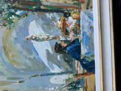 Impressionist Mediterranean interior of two women having Lunch or Dinner