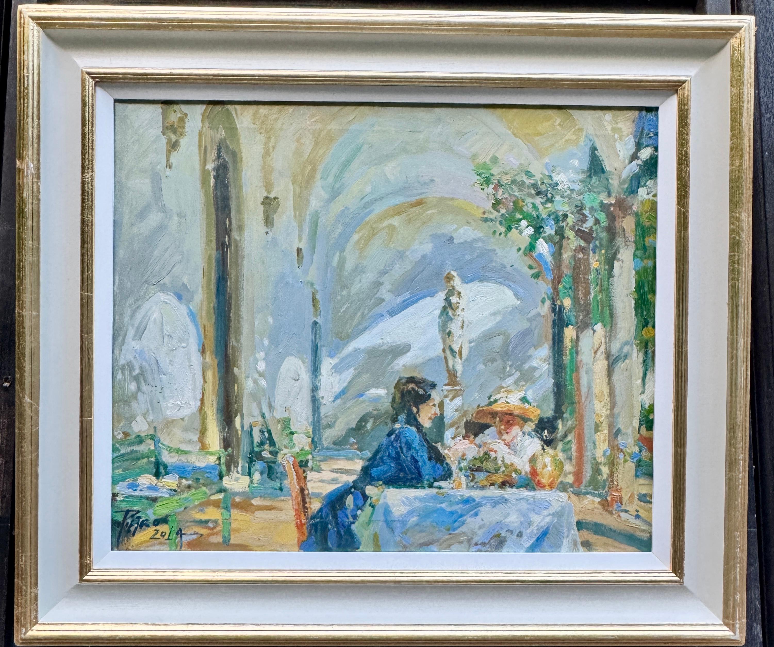 Impressionist Mediterranean interior of two women having Lunch or Dinner