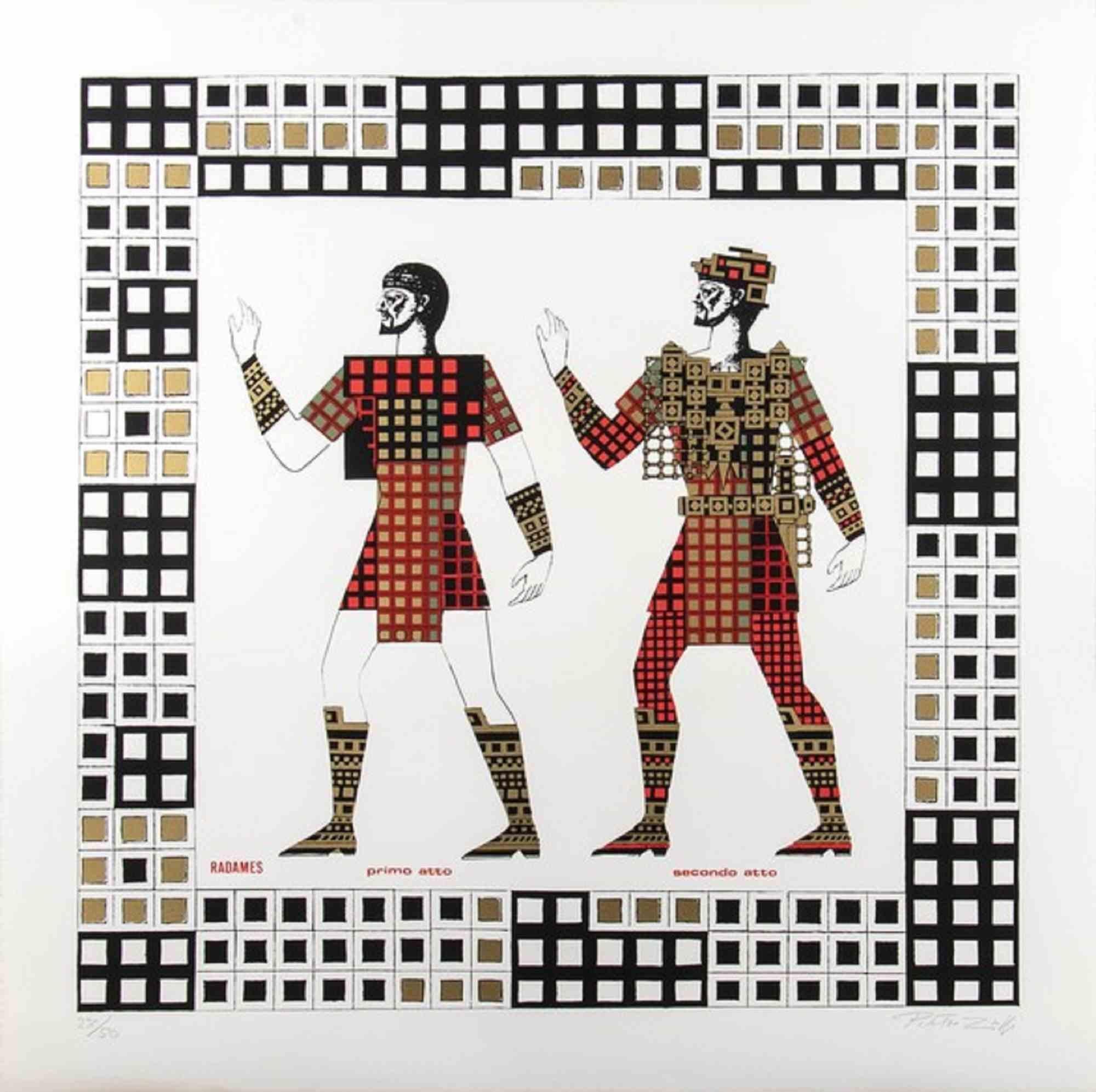 Radames Atto I e II - Litografia di Pietro Zuffi - Fine XX secolo