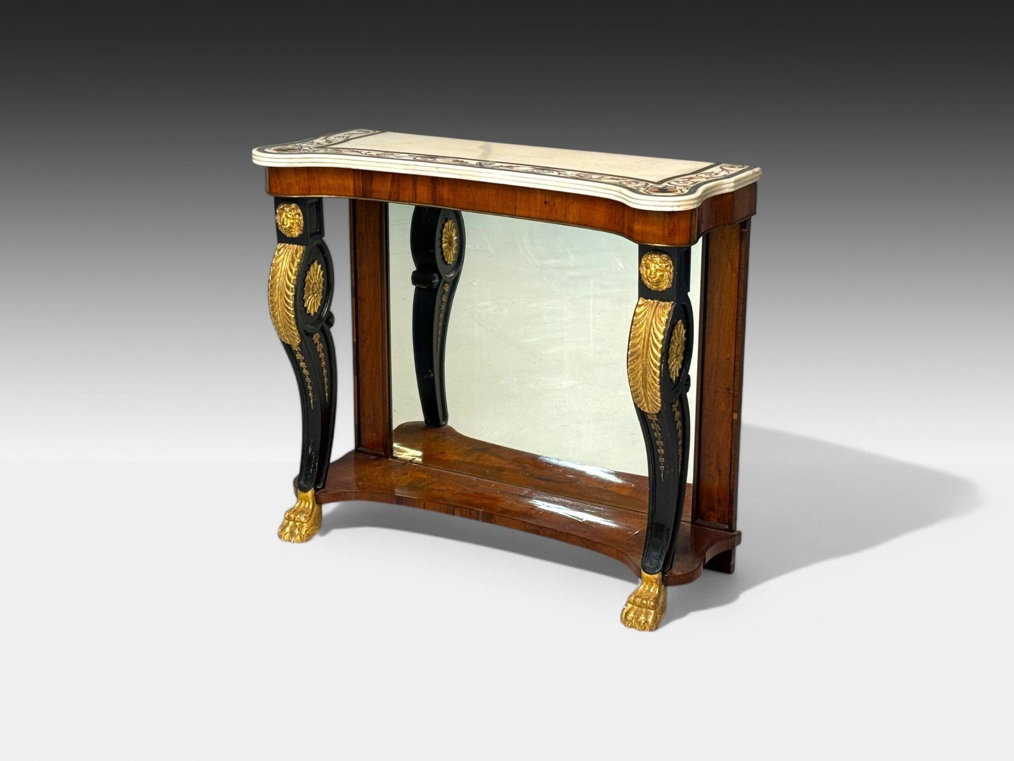 Neoclassical Pietto Bossi attr, Scagliola Marble, Giltwood, Mirrored Consoles, Italy, 18th c For Sale