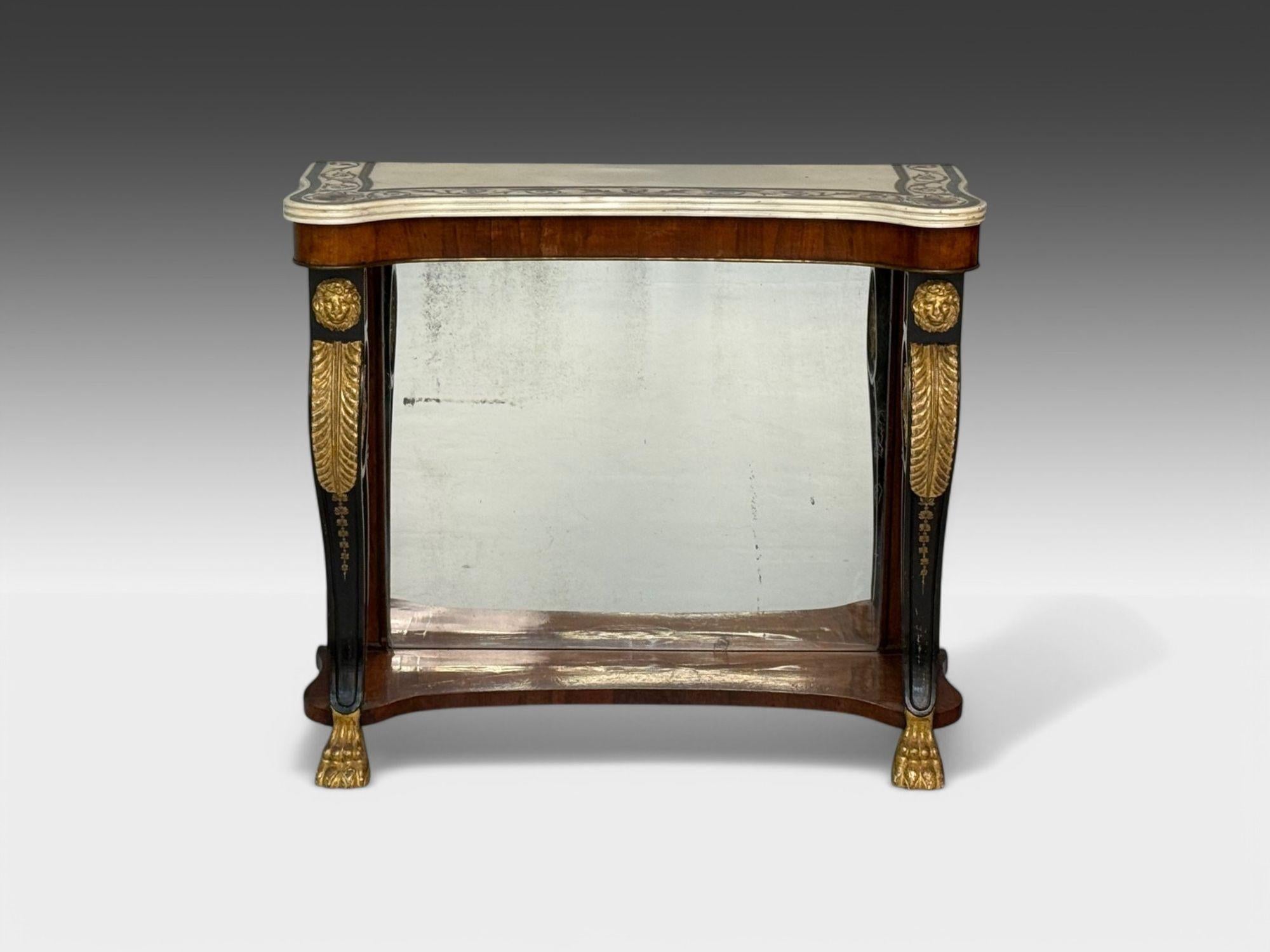 Pietto Bossi attr, Scagliola Marble, Giltwood, Mirrored Consoles, Italy, 18th c In Good Condition For Sale In Manhasset, NY