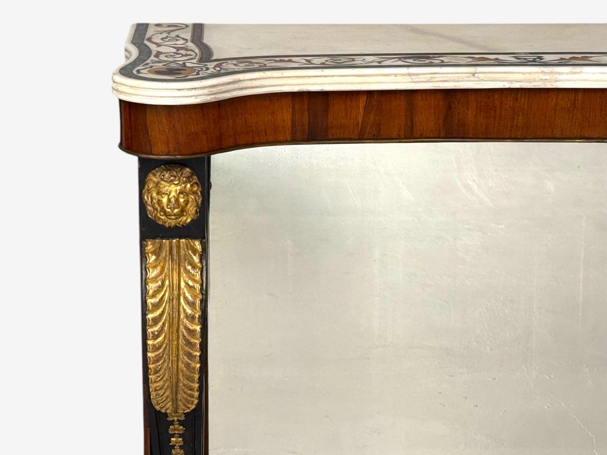 18th Century and Earlier Pietto Bossi attr, Scagliola Marble, Giltwood, Mirrored Consoles, Italy, 18th c For Sale