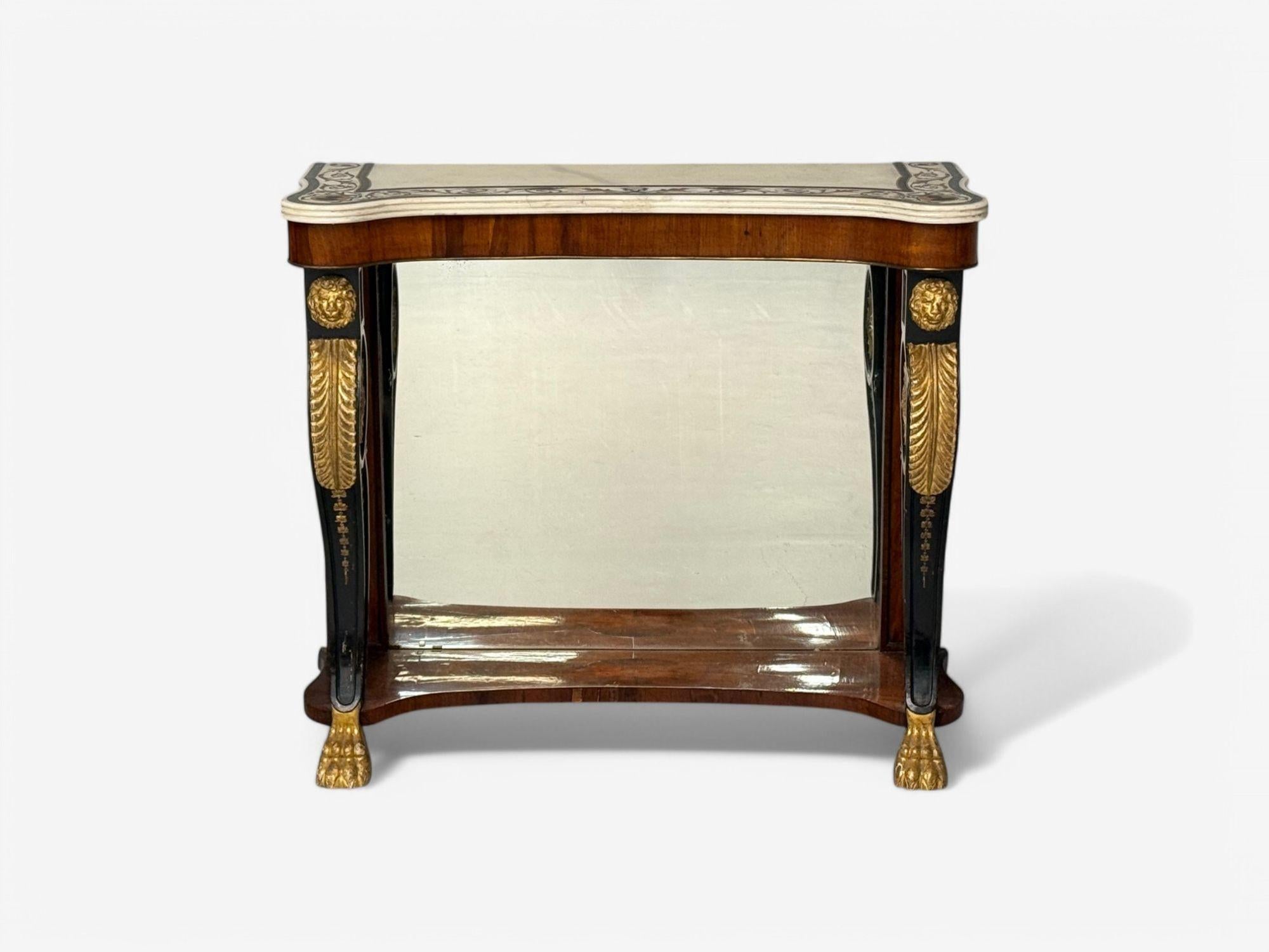 Pietto Bossi attr, Scagliola Marble, Giltwood, Mirrored Consoles, Italy, 18th c For Sale 1