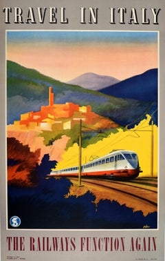 Affiche rétro originale de voyage, Italie, État des chemins de fer, fonctionne à nouveau