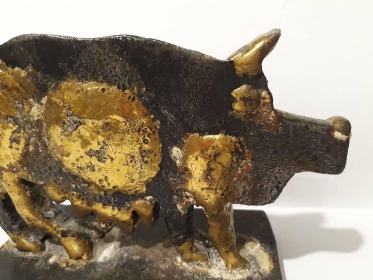 20th Century Pal Kepenyes. Pig. Brutalist iron and bronze sculpture For Sale