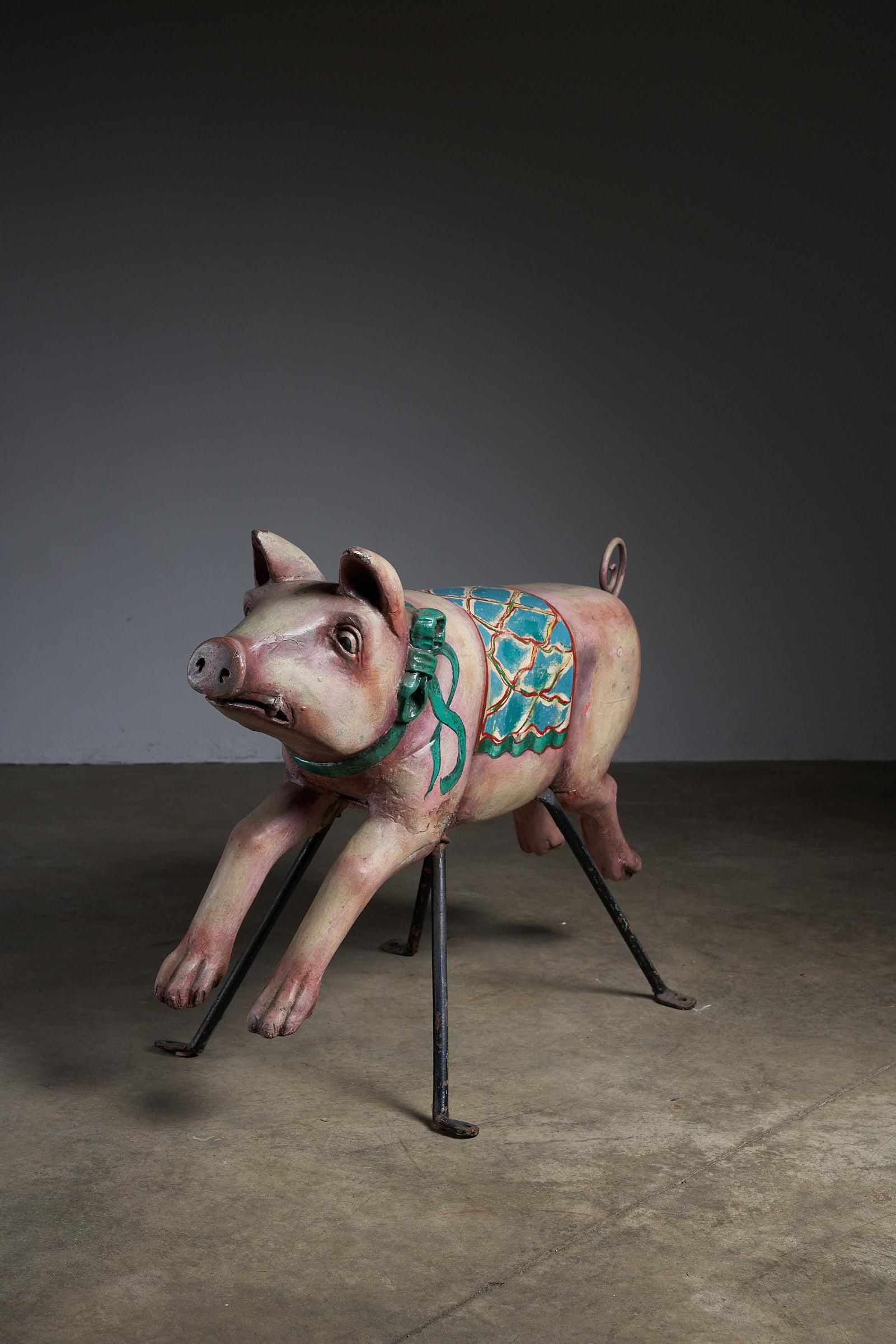 Hand-Carved Pig Carved Wooden Carousel Figure: Antique For Sale