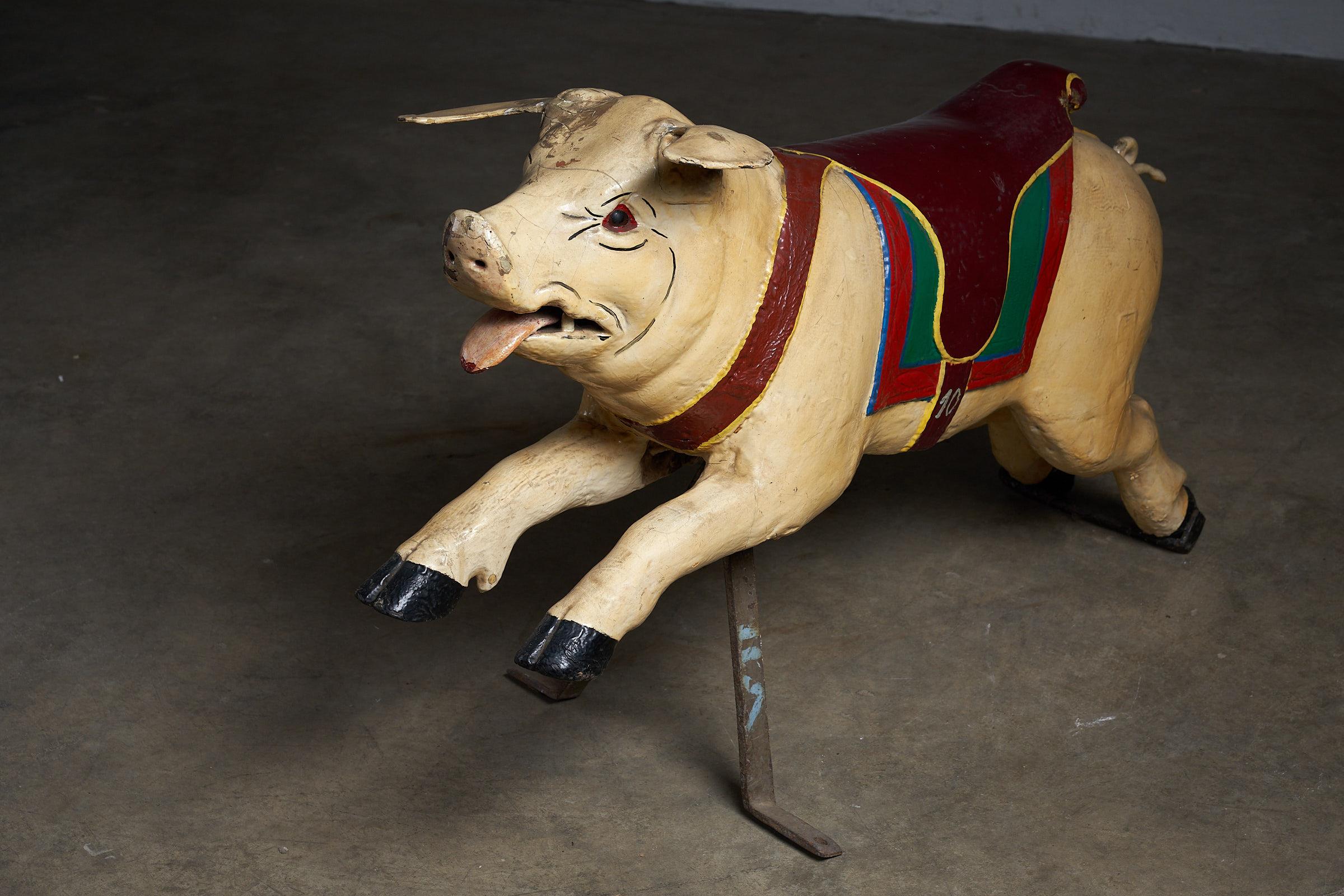 Pig geschnitzte Holzkarousel-Figur eines Schweins: Antik im Angebot 1