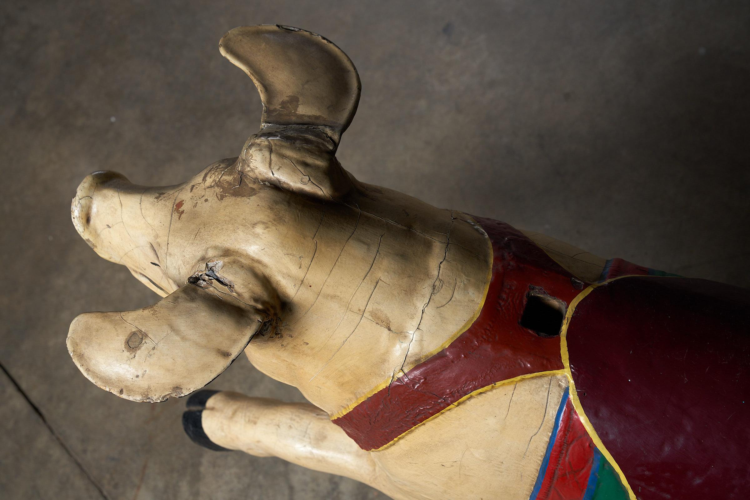 Pig geschnitzte Holzkarousel-Figur eines Schweins: Antik im Angebot 2