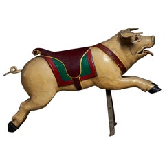 Pig geschnitzte Holzkarousel-Figur eines Schweins: Antik