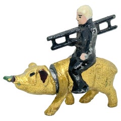 Pig & Chimney Sweep Lucky Charm, Candy Secret Chamber Container, Antique, 1900s