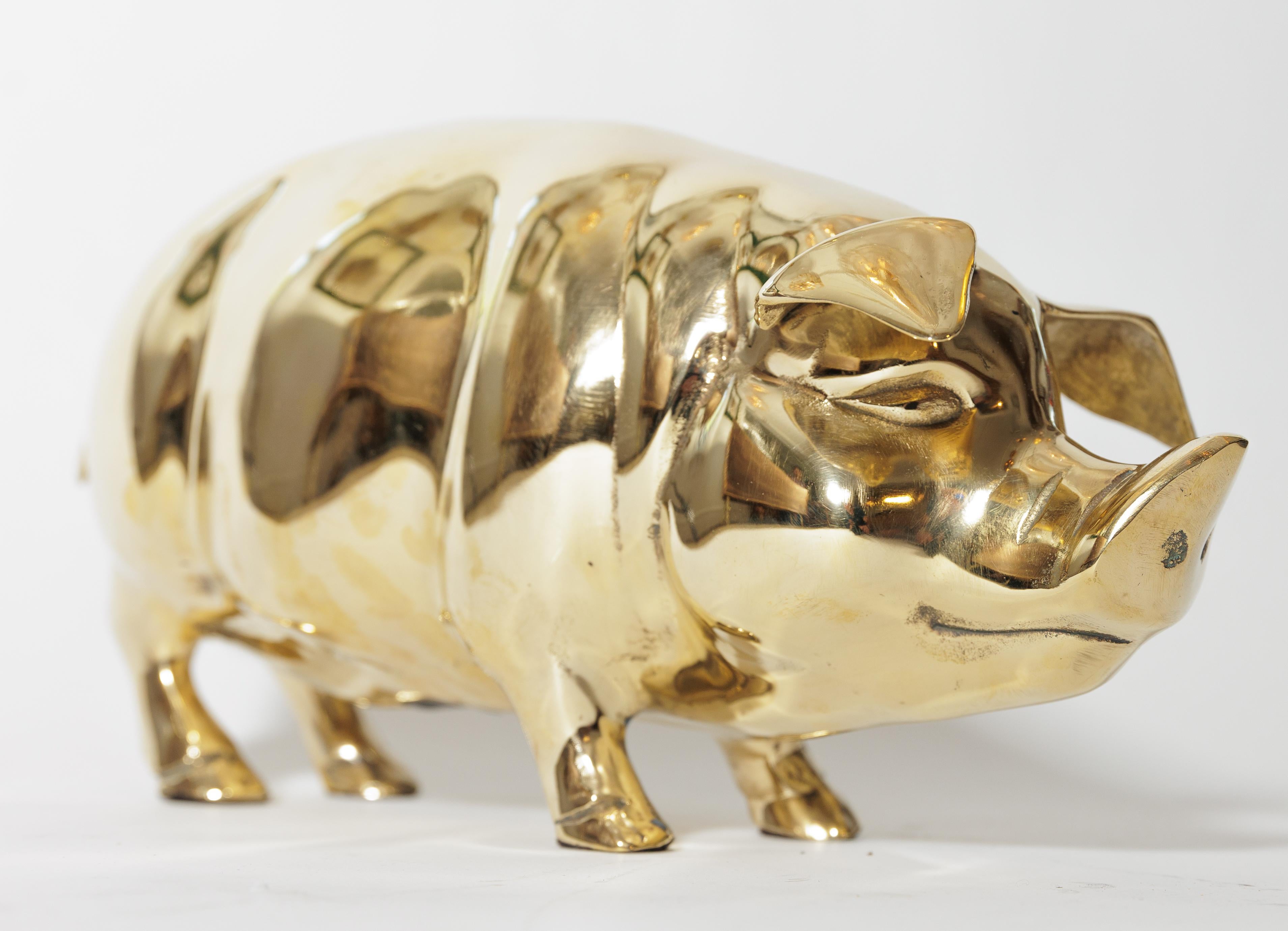 Pig Form Brass Bank In Good Condition In Bridgehampton, NY