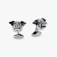 Pig Mechanical Cufflinks with Red Swarovski Elements