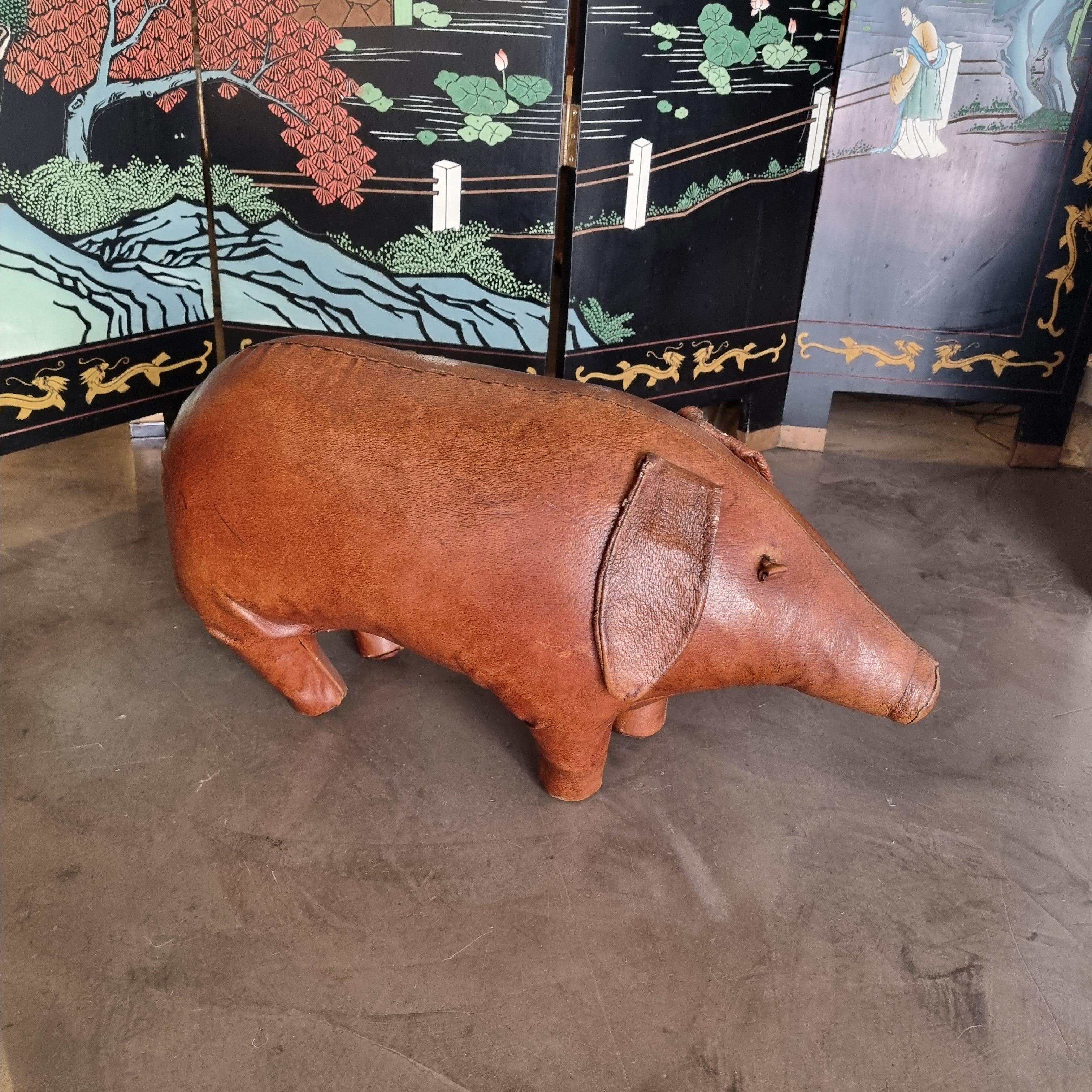 Tabouret Pig de Dimitri Omersa en cuir Brown, années 1950 en vente 8