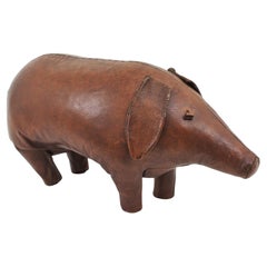 Taburete Pig de Dimitri Omersa en cuero marrón, años 50