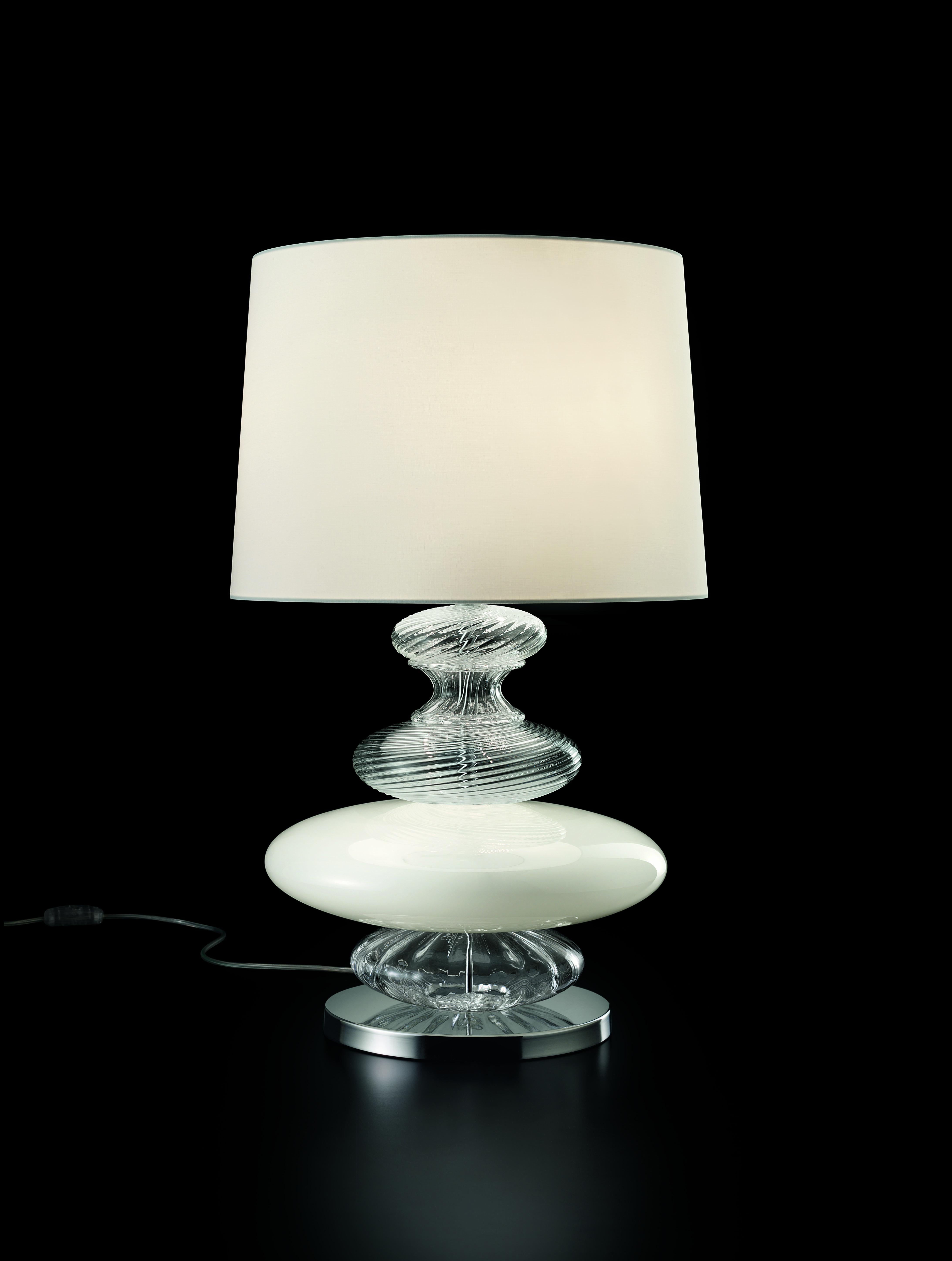 Italian Pigalle 5678 Table Lamp in White/Crystal Glass, White Shade, by Barovier&Toso