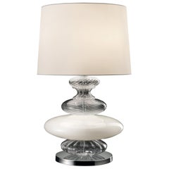 Pigalle 5678 Table Lamp in White/Crystal Glass, White Shade, by Barovier&Toso