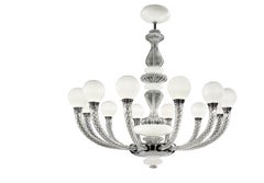 Pigalle 5680 12 Chandelier in White/Crystal Glass, by Barovier&Toso