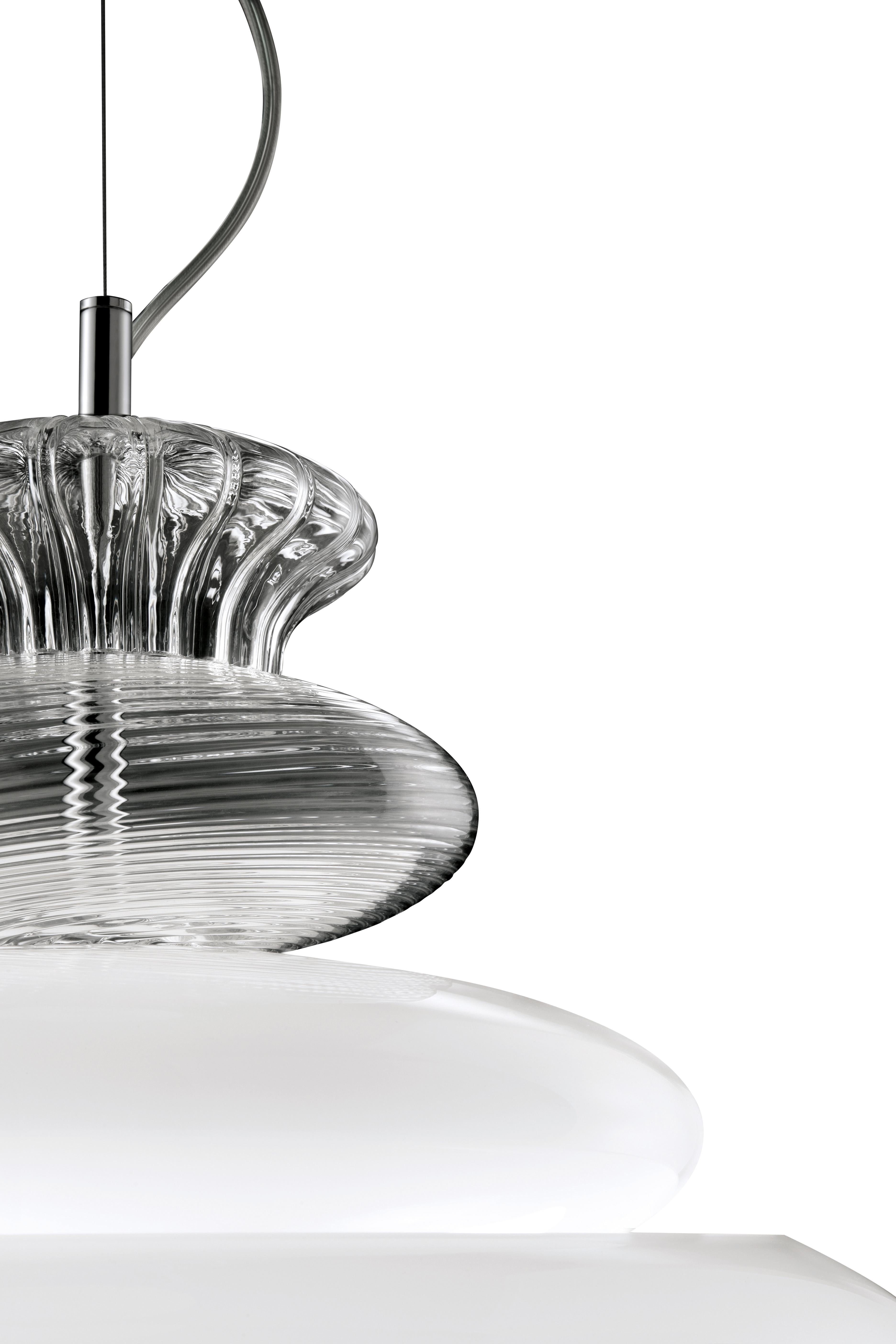 Italian Pigalle 5692 Suspension Lamp in White/Crystal Glass, by Barovier&Toso