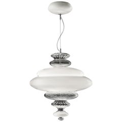 Pigalle 5692 Suspension Lamp in White/Crystal Glass, by Barovier&Toso