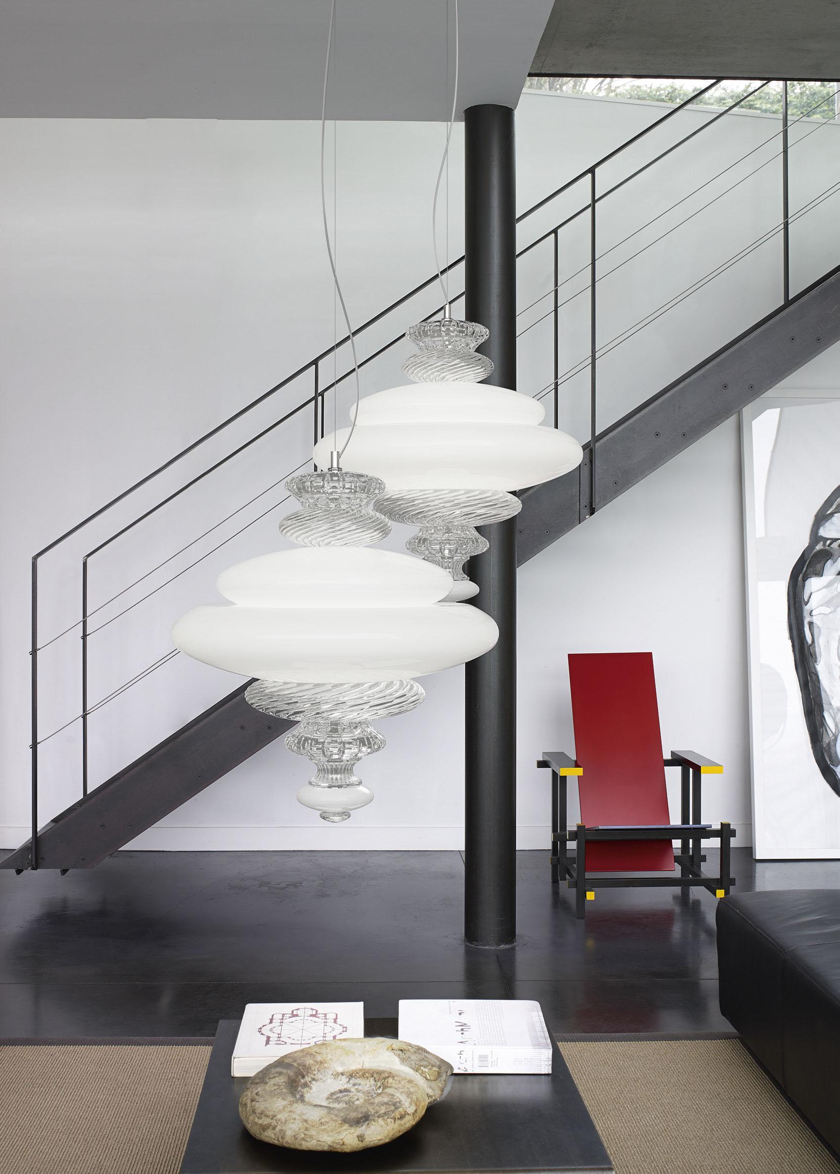 Pigalle 5692 Suspension Lamp in White/Crystal Glass, by Barovier&Toso 2