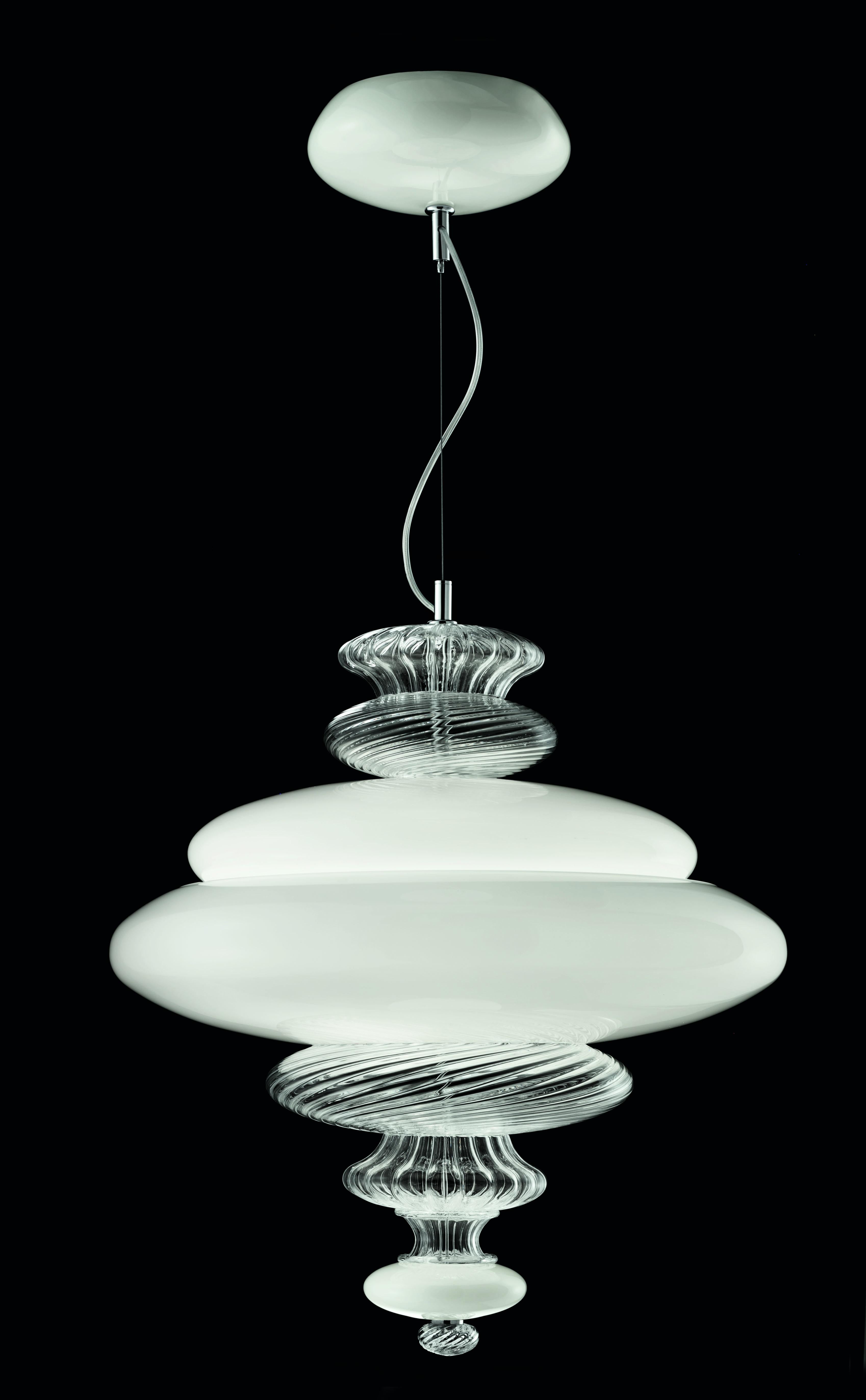 Pigalle 5692 Suspension Lamp in White/Crystal Glass, by Barovier&Toso 1