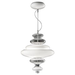 Pigalle 5693 Suspension Lamp in White/Crystal Glass, by Barovier&Toso