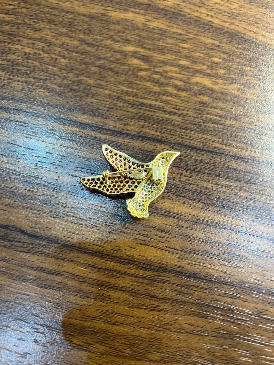 Pigeon Bird Peace Red Pink Ruby Rubies Diamonds Pave 14K Gold Pin Brooch For Sale 4