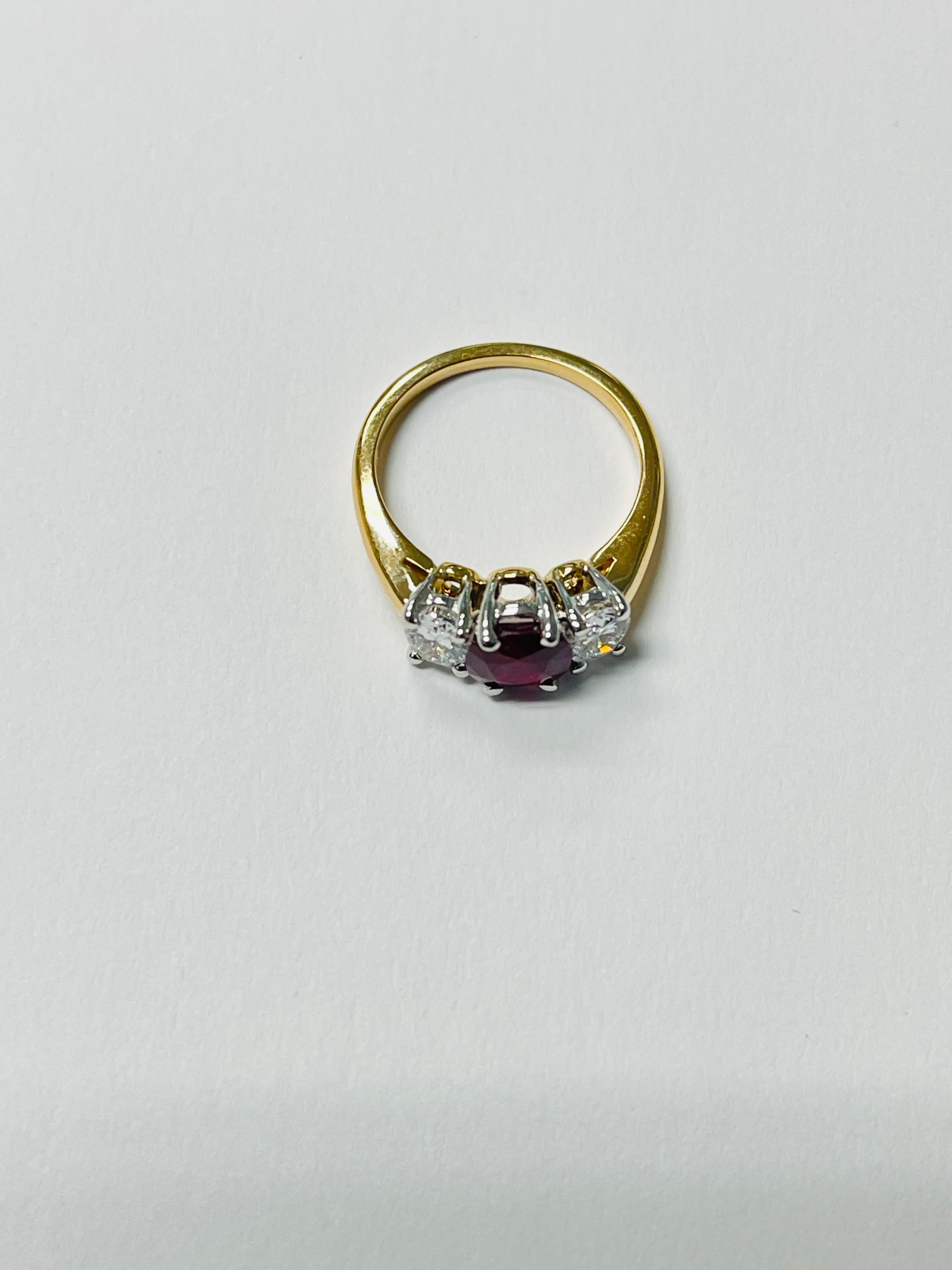Pigeon Blood Burma No Heat Ruby and Diamond Ring In Yellow and White Ring. 1
