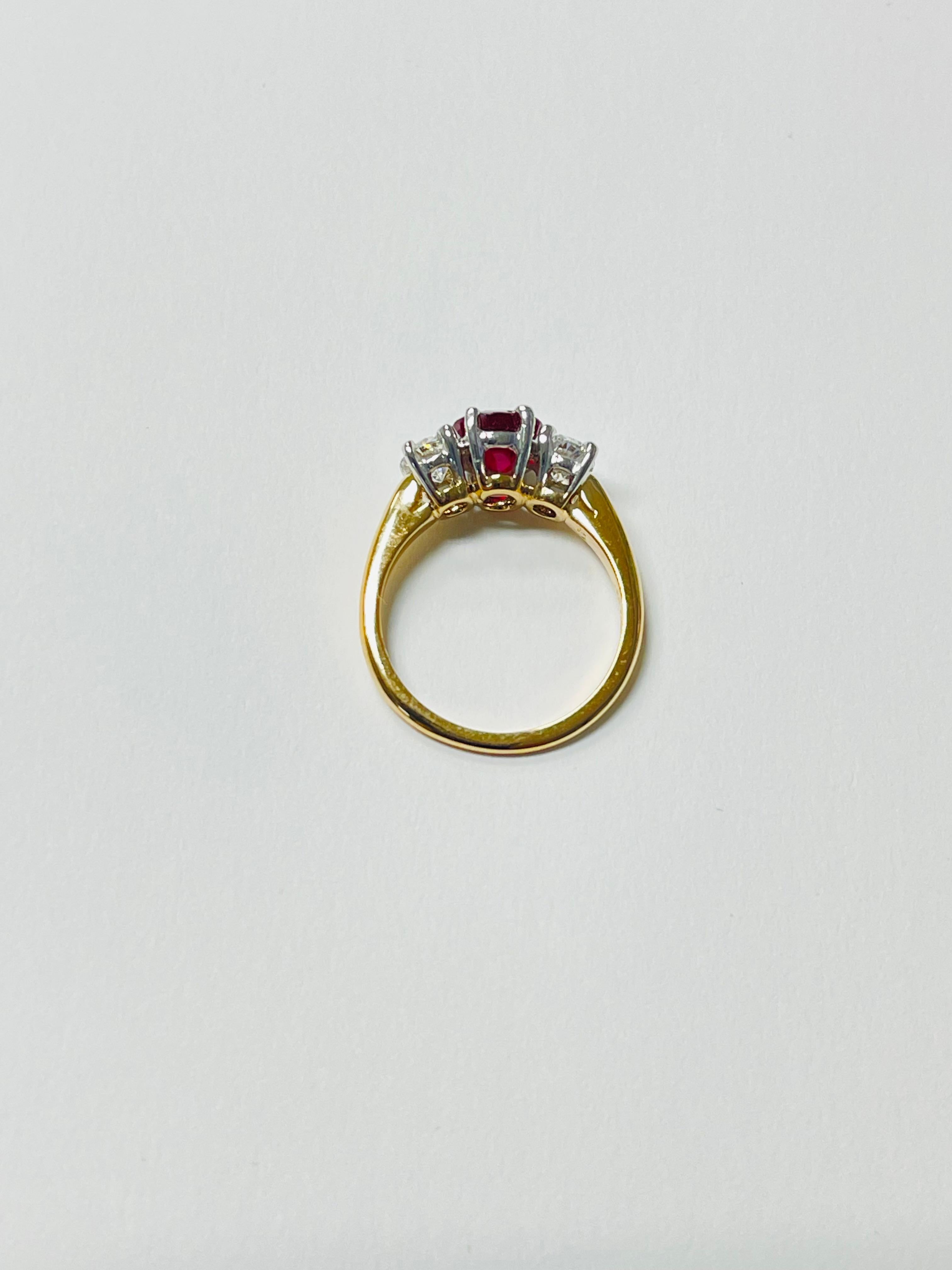 Pigeon Blood Burma No Heat Ruby and Diamond Ring In Yellow and White Ring. 2
