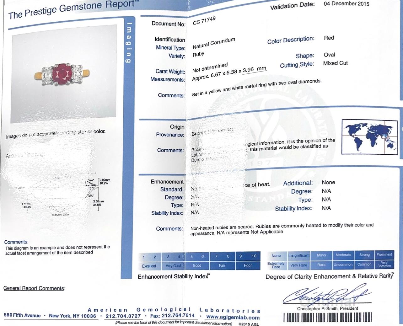 Pigeon Blood Burma No Heat Ruby and Diamond Ring In Yellow and White Ring. 4